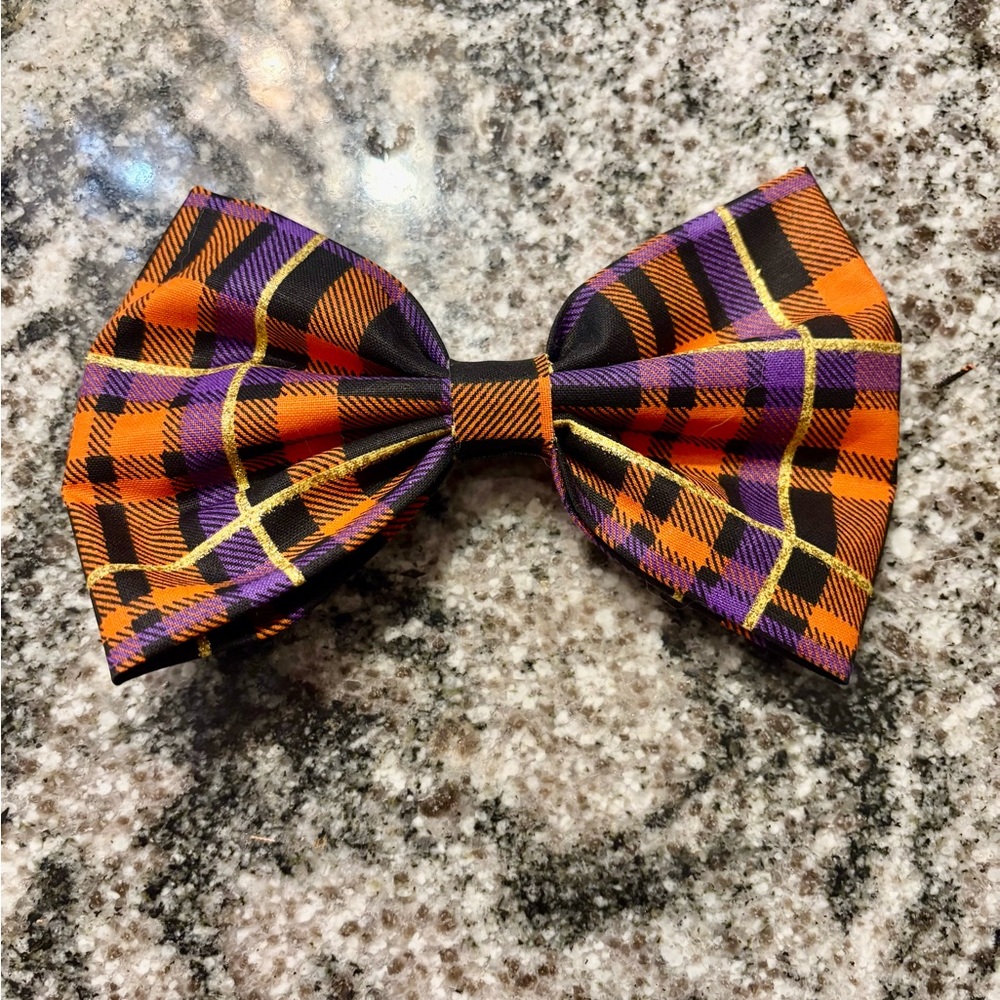Stylish Purple and Orange Plaid Bow tie for dogs L/XL